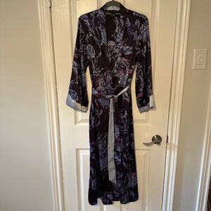 JONES NEW YORK Kimono Women’s Small Wrap Robe Purple Floral Belted Luxury